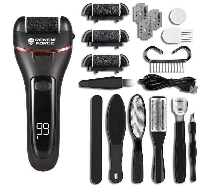 Pilnik Elektryczny do Pięt Stóp Frezarka Rolki USB 18w1 Zestaw