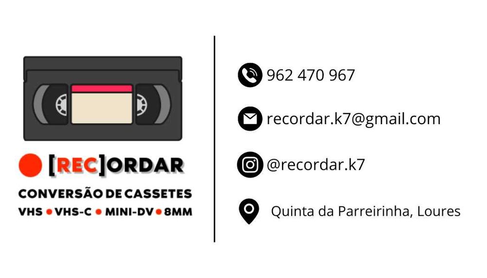 Conversão de Cassetes VHS / Mini DV / VHS-C / Hi8 para Formato Digital