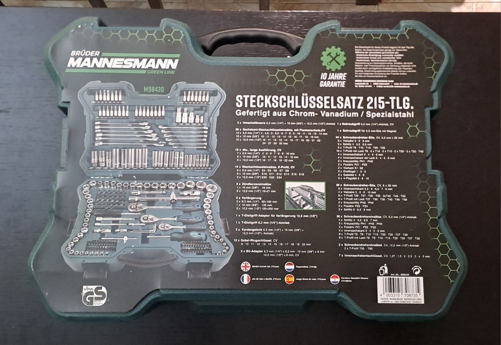 Mala de Ferramentas Mannesman 215 Peças 1/2", 3/8" e 1/2"(Artigo Novo)