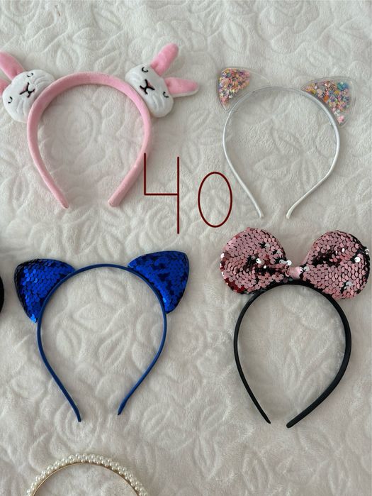 Обруч ушки, ободок, обруч с жемчугом, обруч с бисером