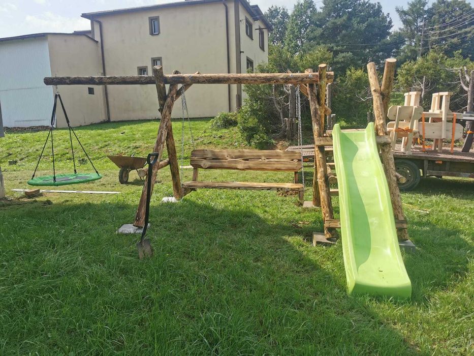 Drewniana huśtawka ogrodowa GRUBE BALE Stelaż huśtawki DO OGRODU +