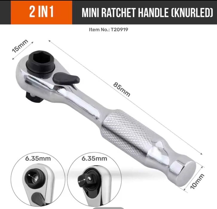 Mini grzechotka klucz z podwójna głowica Hi-Spec 72-zębowy 8,5 cm