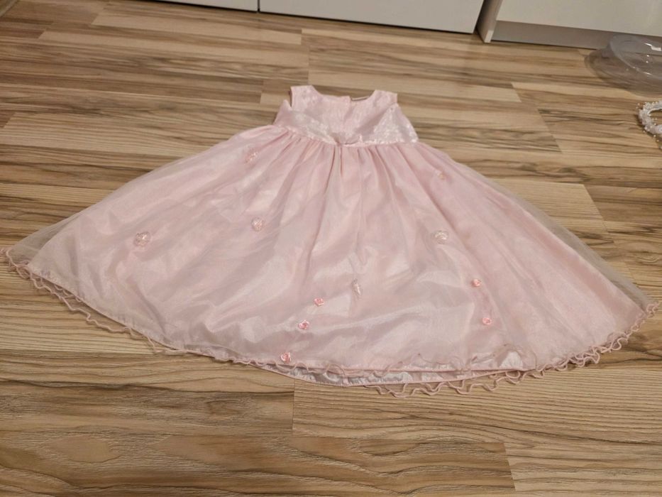 EA Sukienka Tiulowa dla dziewczynki pudrowy róż Kwiatki Różyczki Cudo!
