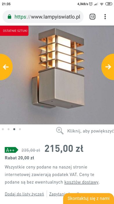 Lampa kinkiet zewnętrzny ścienny 2szt stal nierdzewna model NORTON