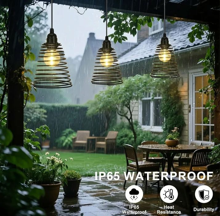 Zestaw 3 Lamp Wiszących na Baterie IP65 Pilot Timer Ogród Loft