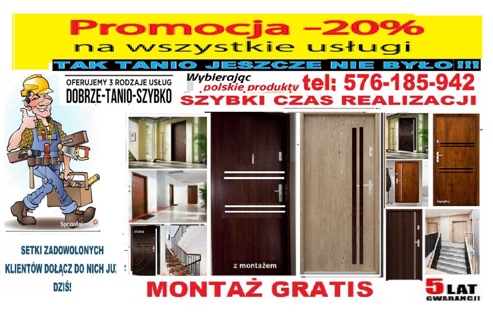 Drzwi ZEWNĘTRZNE -wewnętrzne do mieszkania w bloku z MONTAŻEM TANIO!!