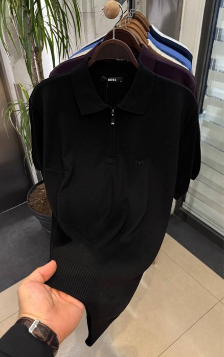 Lux Чоловіче вʼязане поло Boss синє/коричневе/чорне 2XL 3XL 4XL 5XL 6XL Київ