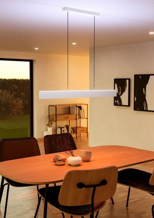 Lampa wisząca LED RBG biała, sterowanie aplikacją, możliwość wyboru dwóch kolorów oświetlenia jednocześnie