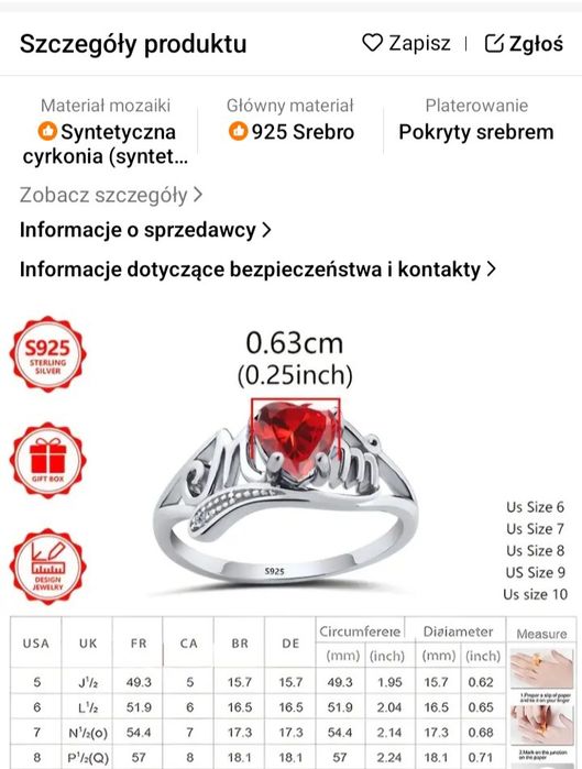 Pierścionek damski srebrny z cyrkonią.