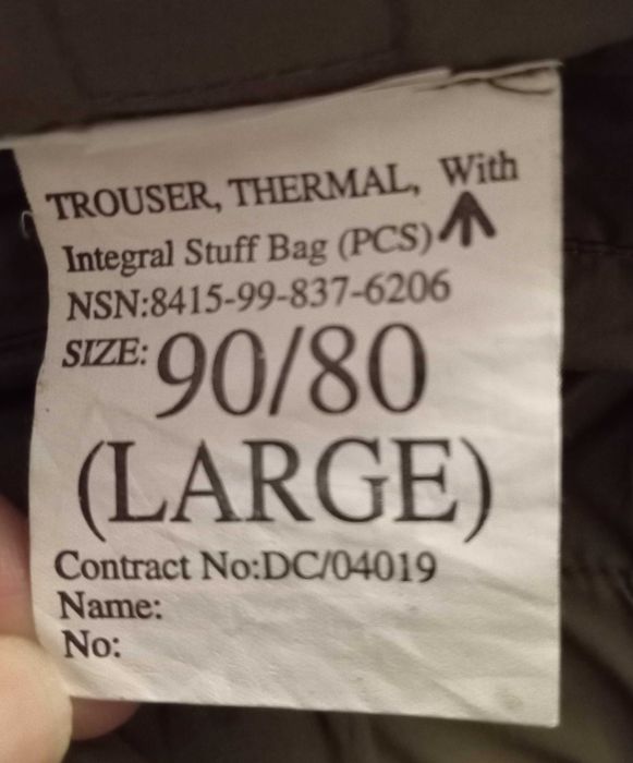 Brytyjskie kontrakt spodnie ocieplacze, wierzchnie, rozm. 90/80 Large