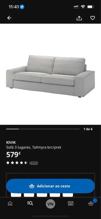 Sofá Kivik IKEA 3 lugares Cinza