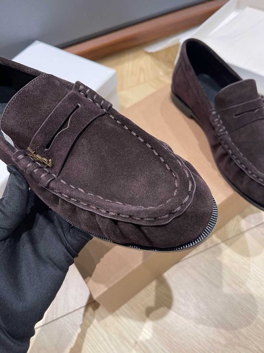Коричневые лоферы Saint Laurent Le Loafer YSL коричневі лофери замшеві
