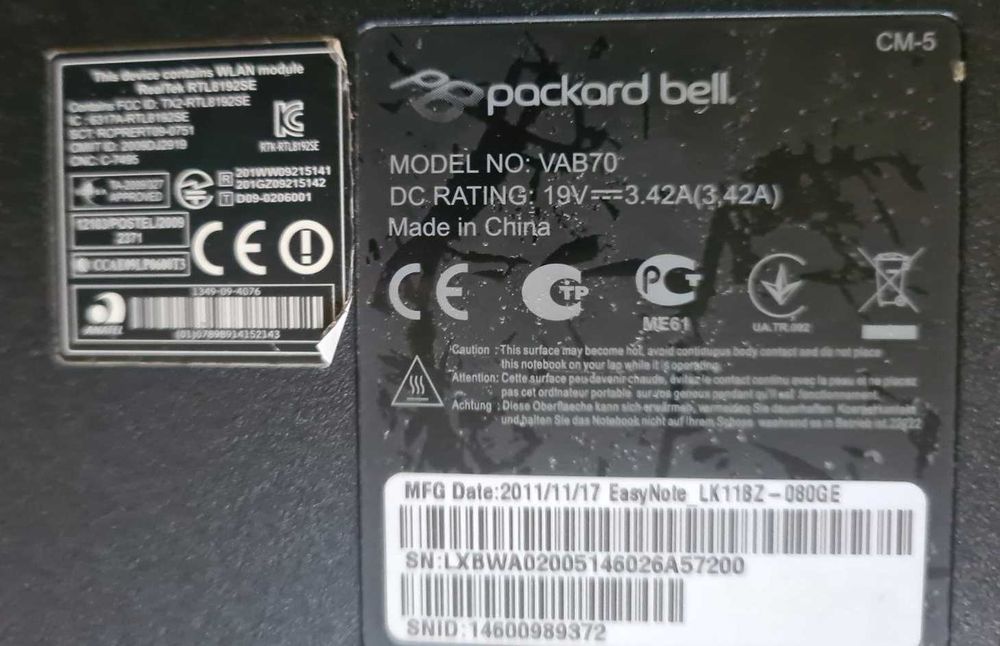 Packard Bell EasyNote VAB70 ( LK11-BZ-080GE ) 17.3" по запчастям.