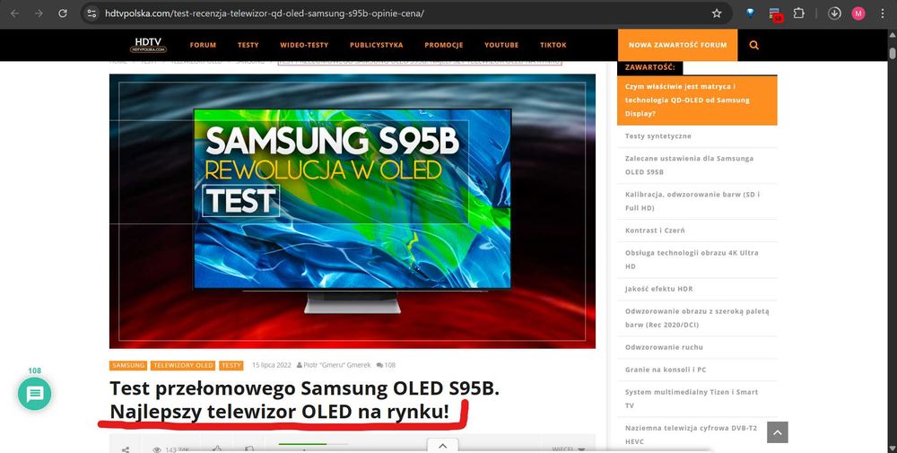 Okazja, Nowy TV Samsung OLED 65 cali QE65S95BAT najwyższy model