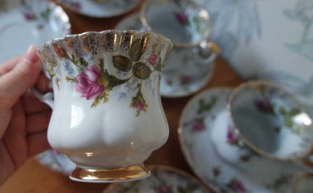 Zestaw kawowy Chodzież róża filiżanki mlecznik cukiernica