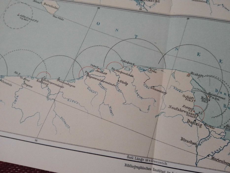 Latarnie morskie - Pomorze  oryginalna XIX w. mapa
