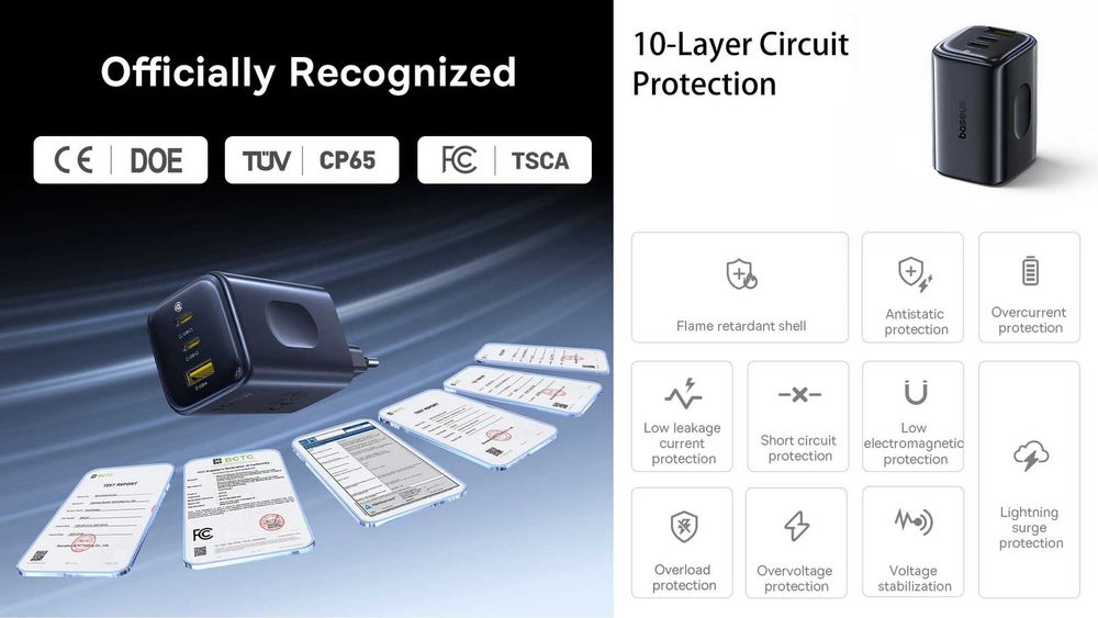 Зарядні пристрої BASEUS PicoGo AE11 Fast Charger 2C+U 67W/100W EU