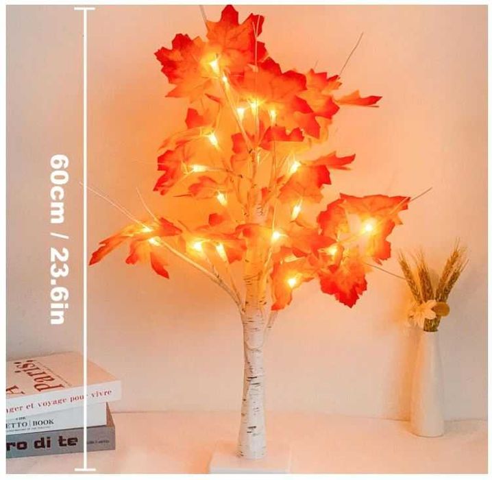Dekoracyjne jesienne drzewko ozdobne z liśćmi klonu, 24 diody, 60 cm