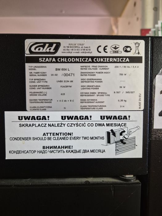Witryna chłodnicza cukiernicza