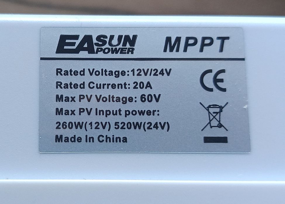 Solarny Regulator Ładowania EAsun Power MPPT 20A 12v 24v