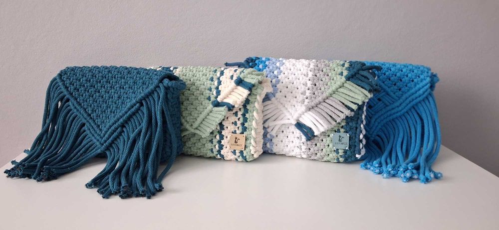 Torebka kopertówka szmaragdowa makrama handmade