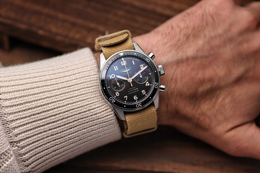 Longines Spirit Flyback Chronograph COSC Chronometer NATO L3.821.4.53.9 Pilot Sportowy Zegarek Męski