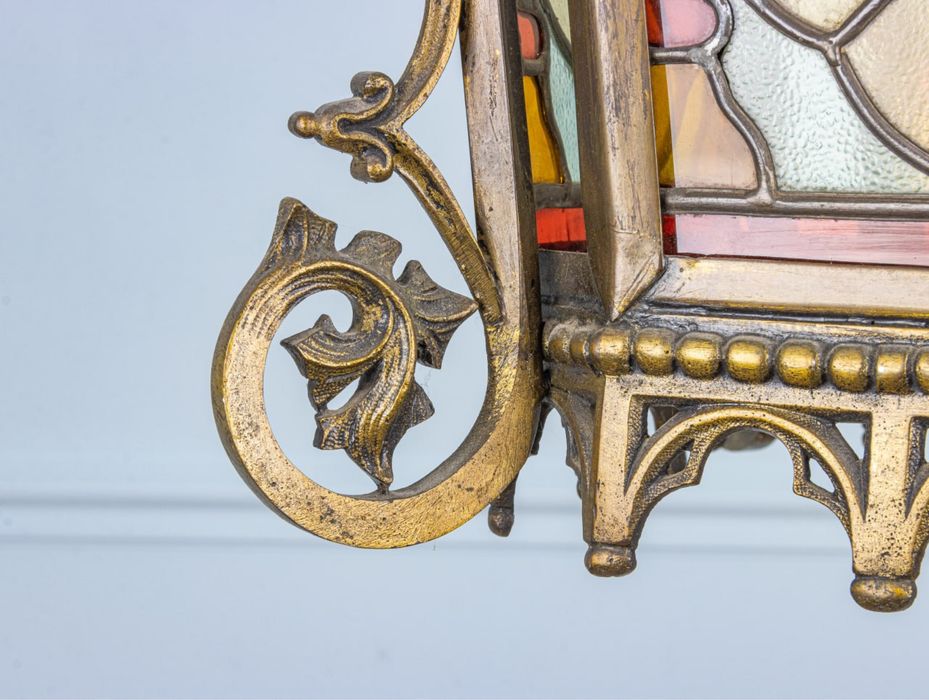 Антикварний бронзовий ліхтар з вітражами