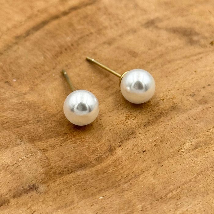 Perełki 6 mm kolczyki stal chirurgiczna pudełko w zestawie