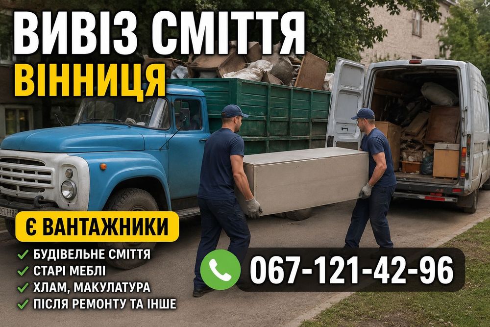 Вивіз сміття Вінниця Вивіз старих меблів Вантажники Газель ЗІЛ Вивезення вывоз мусора демонтаж пола старой мебели дверей