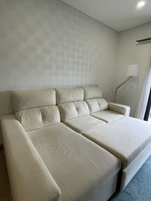 Sofá-cama com chaise longue - bege