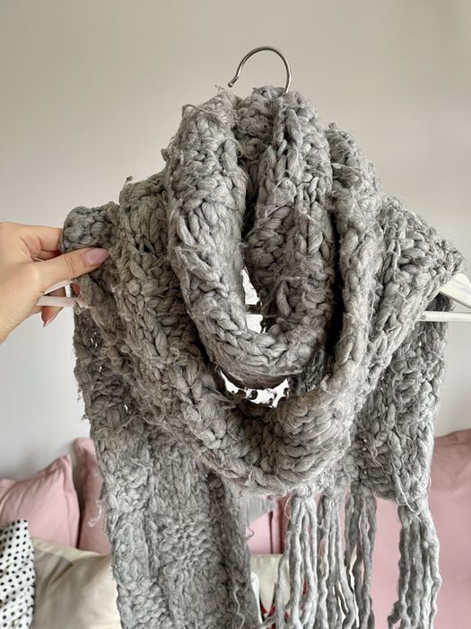 Szary pleciony szalik grey scarf super warm