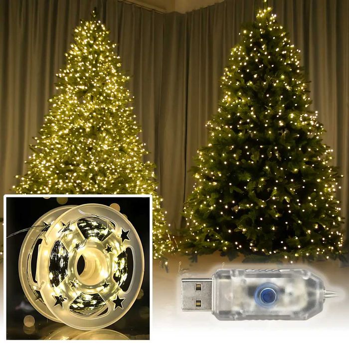 Гирлянда Роса ЗЕЛЁНАЯ USB 50 м, 500 LED, на гибкой зелёной проволоке