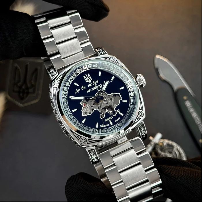 Чоловічий годинник Awarder 021-3D (Де би не був) автоматичний механічний, скелетон, стальний браслет