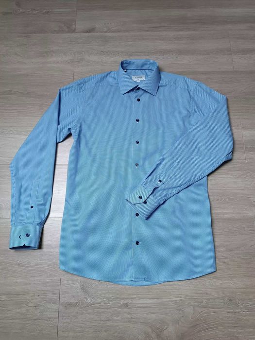 Koszula slim fit długi rękaw kołnierzyk guziki prążek 'Eton' L