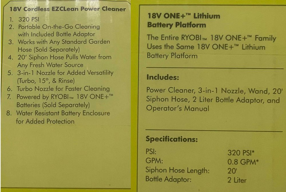 Мийка високого тиску Ryobi EzClean 18V One+ 22атм RY18PW22A-0 США