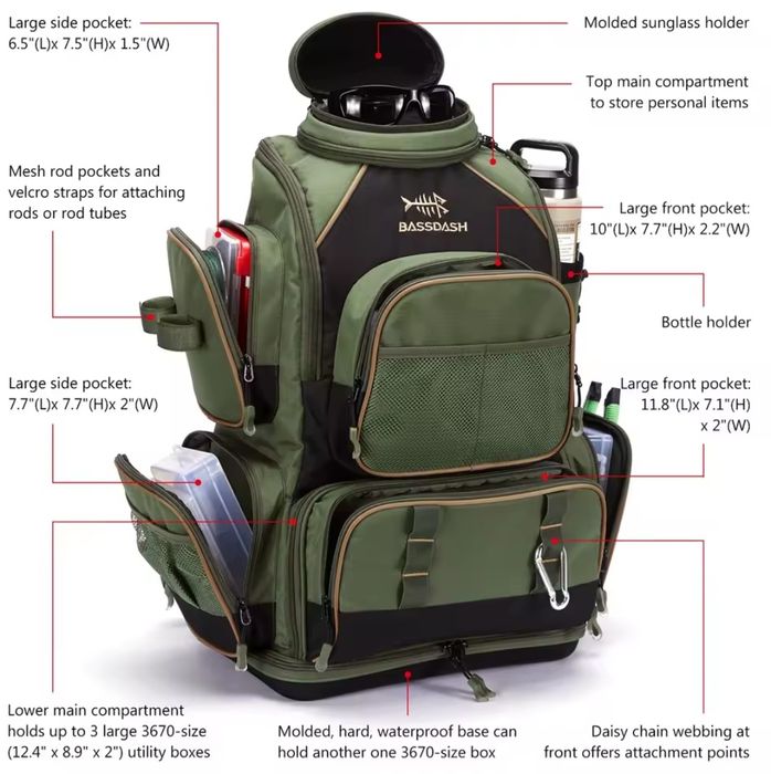 Duży plecak wędkarski Bassdash na ryby jungle camo