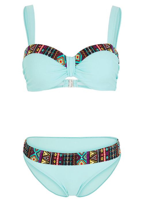 B.P.C bikini na fiszbinach usztywniane turkusowe ze wzorkiem ^44 (85E)