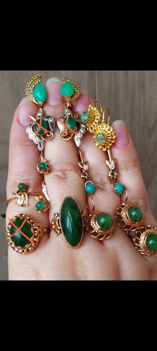 Золотые серьги цитрин,янтарь 583,585 проба,агат,хризолит