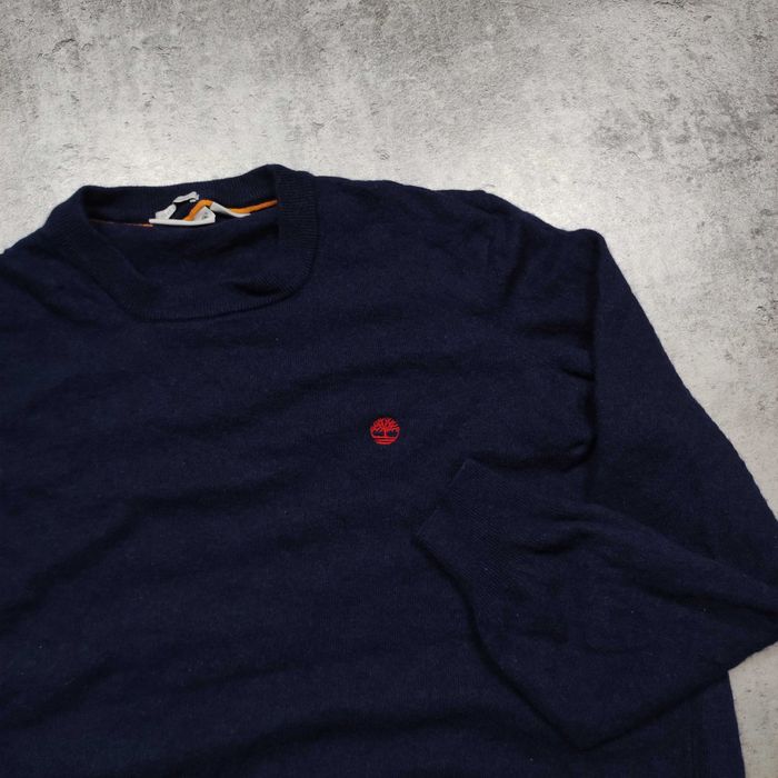 MĘSKI Elegancki Sweter Granatowy PREMIUM Wełna Logo Haft Timberland