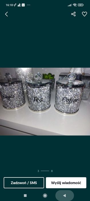 Komplet pojemników Glamour z kryształkami  błyszczące srebrne nowe