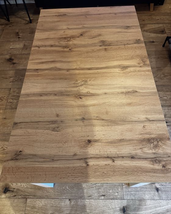 Stół jysk markskel 90x150/193 bialy/  dąb naturalny z krzesłami ejby 7x używane