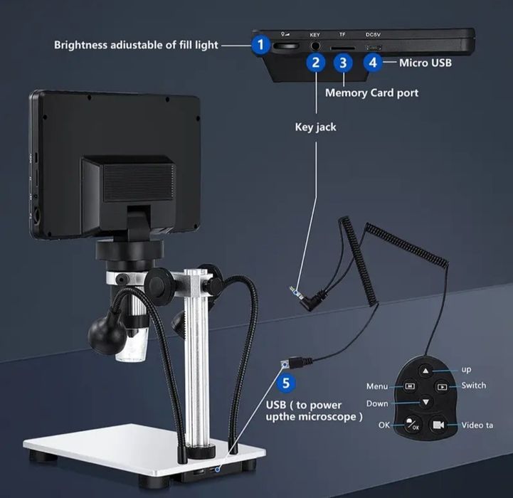 цифровой микроскоп DM9 с 7-дюймовым ЖК-экраном.