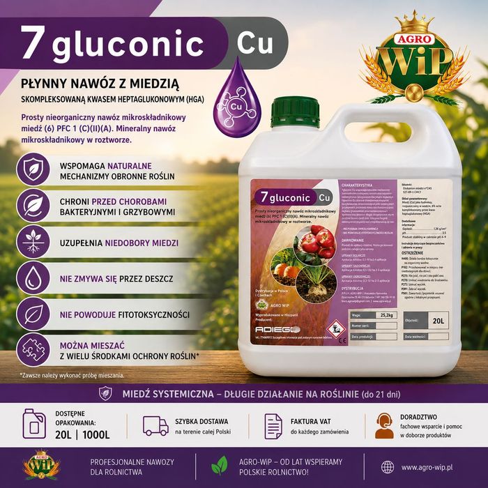 Nawóz płynny z miedzią | 7GluconicCu |Miedź systemiczna HGA| 20l| |52,92 zł/l