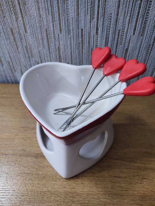 Керамічний горщик для шоколадного фондю у формі серця, набір для фондю