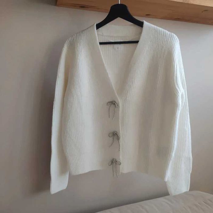 Sweter rozpinany kremowy S do M kardigan