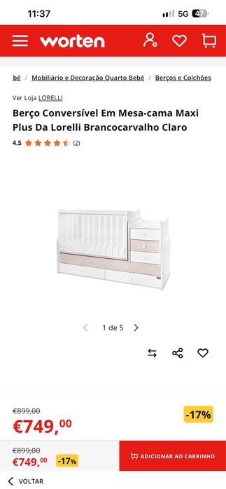 Berço Conversível Em Mesa-cama Lorelli