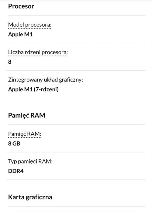 Apple MacBook Air M1 8GB RAM 256 GB Gwiezdna Szarość