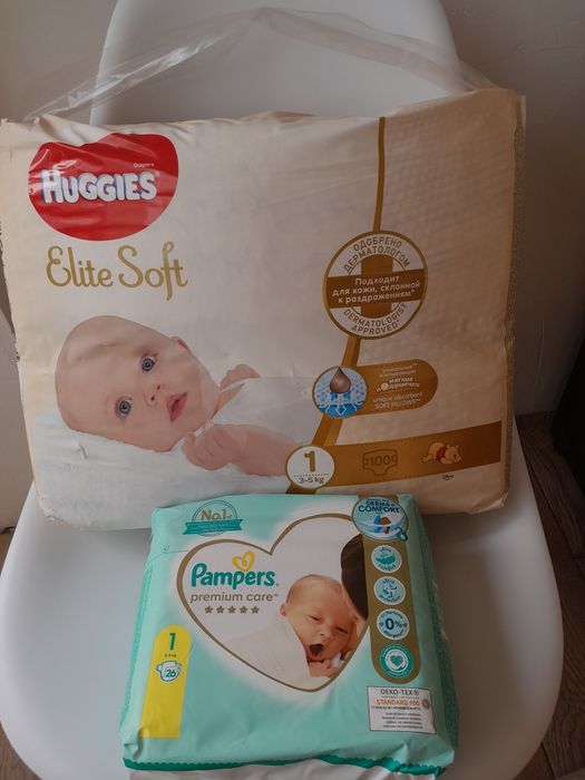 Продам памперсы  большую пачку размер 1 pampers huggies в роддом набор