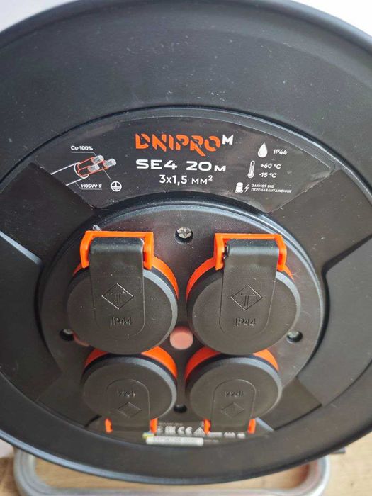 Удлинитель на катушке Dnipro-M SE4 (20м/3х1.5 мм²) — 100% Медь