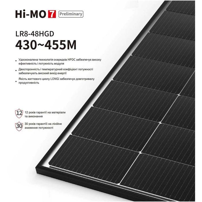 Солнечная панель Longi LR8-48HGD Hi-Mo7 28В 15А 445Вт